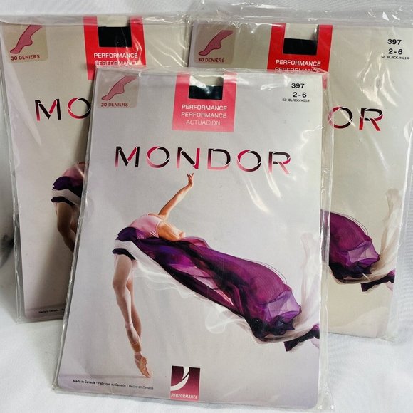 3 Packs MONDOR 397 Dance Tights Child Size 2-6 Footed Black - Picture 1 of 5